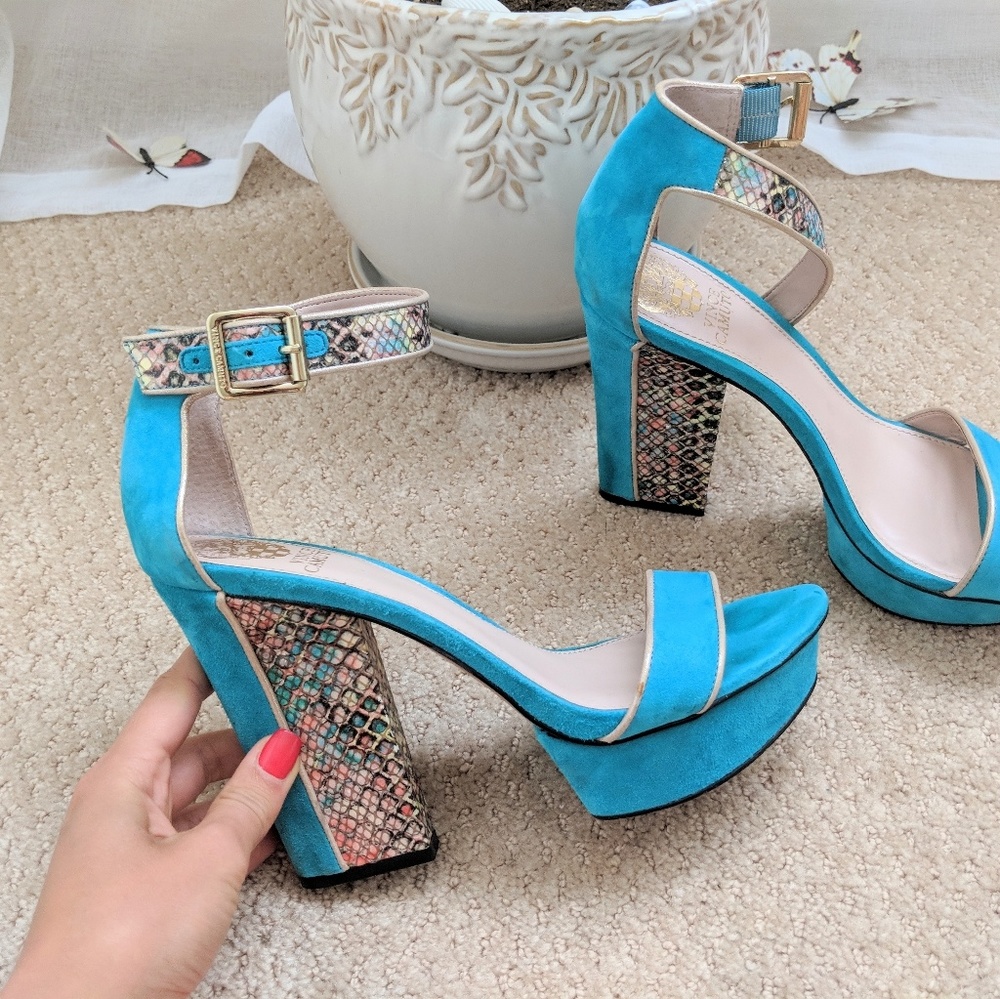 Vince Camuto Aqua Suede high wedge sandals
